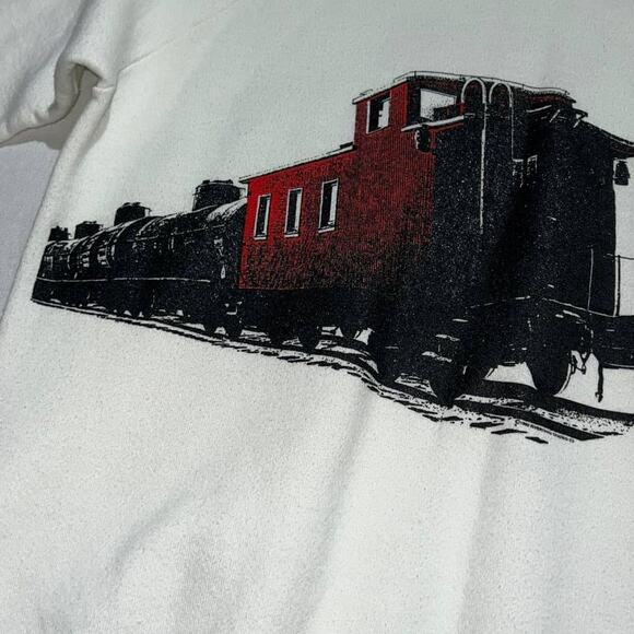 Vintage Train Locomotive Graphic Sweatshirt Railroad Enthusiast White Pullover - Picture 7 of 8